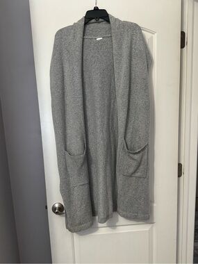 Light Gray Open-Front Knit Cardigan with Pockets